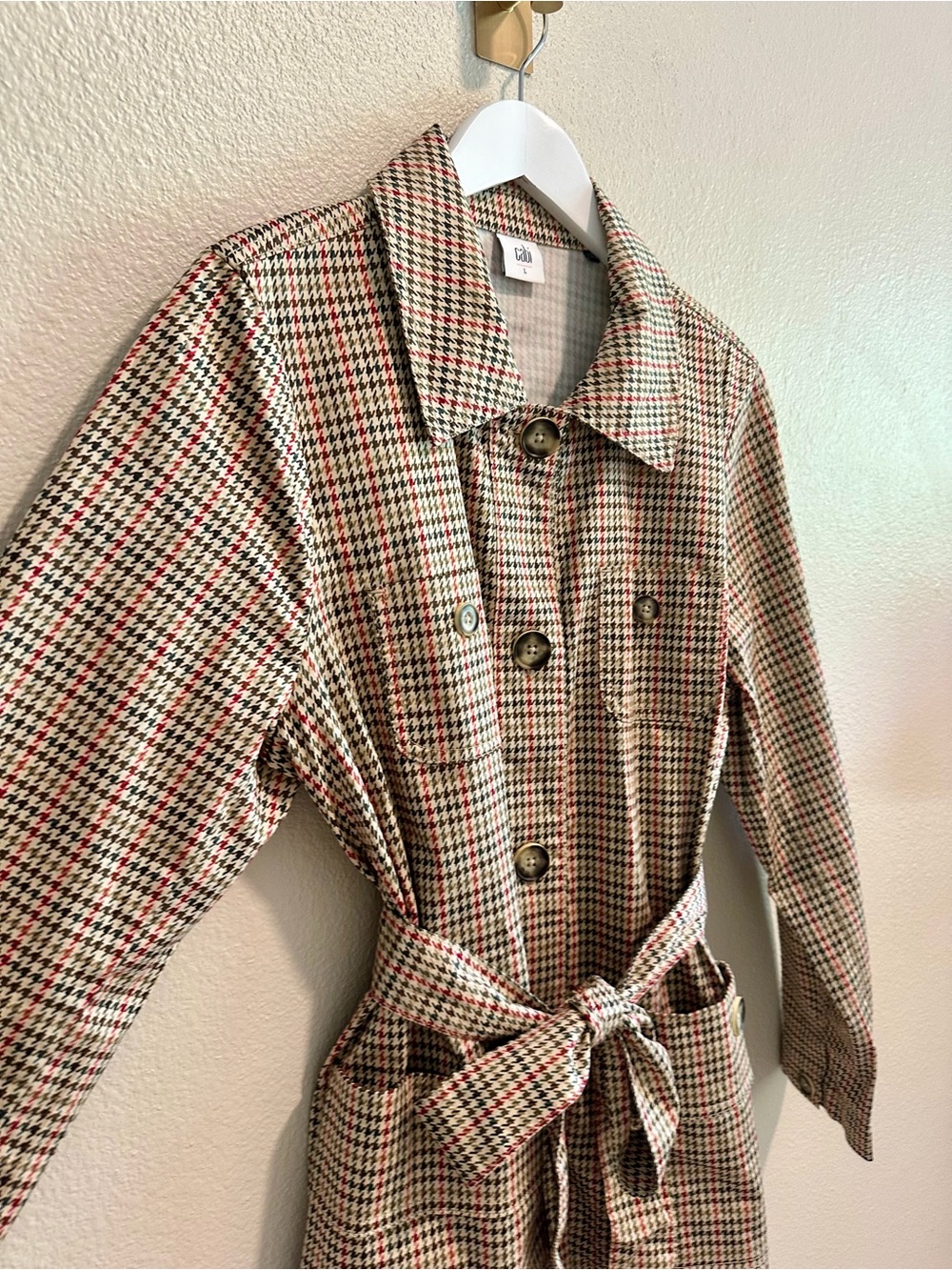 ☀️ NWOT CAbi Sherlock Belted Houndstooth Trench Coat